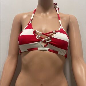 Chic Striped Bikini Top with Lace-Up Front